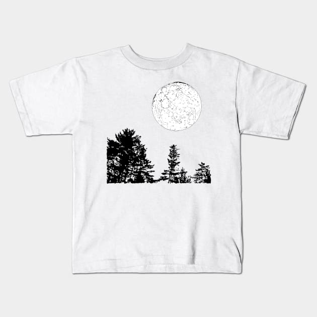 moon night forest Kids T-Shirt by alexandr.besan